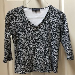 Jones New York Signature Black & White Paisley Top